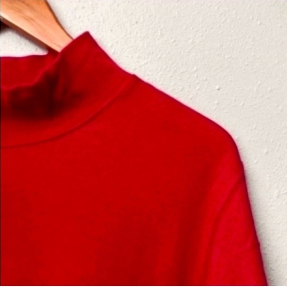 Plus Size Solid Red Mock Neck Long Sleeve Tee